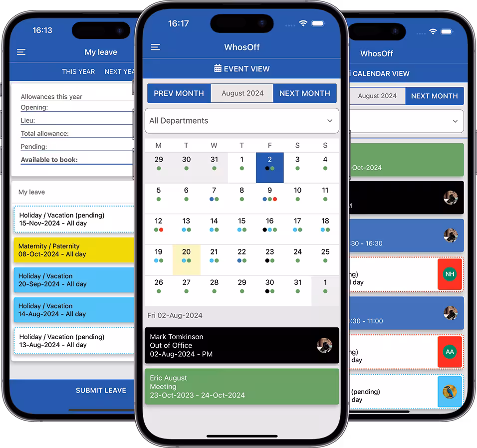 Mobile Holiday Request App, made for modern teams, by WhosOff